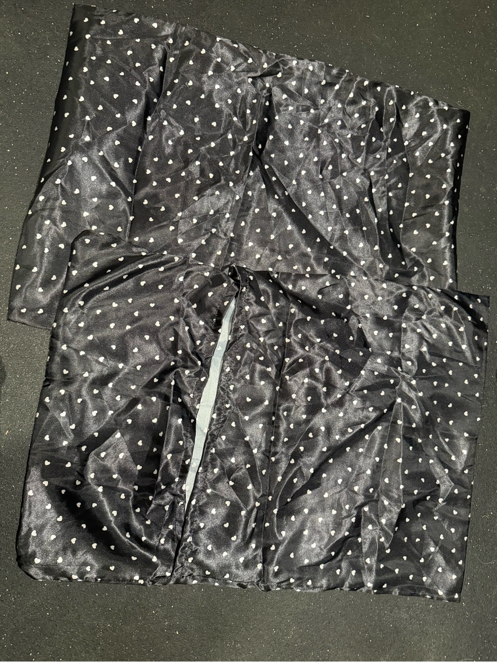 Black Satin Polka Dot Pillowcases - Tiny White Hearts